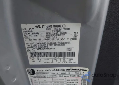 2012 Ford F-150 Xlt from USA, damaged, VIN 1FTFW1ET9CKD26857